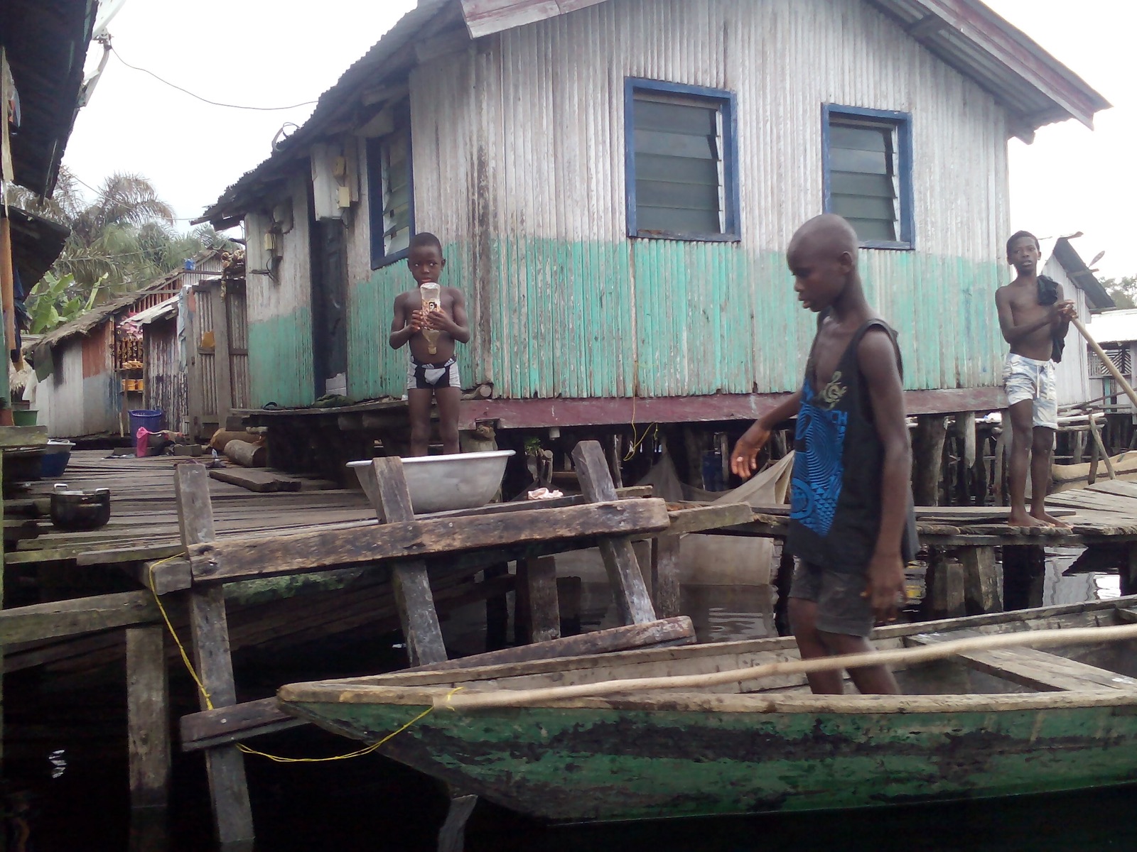 Canoes and stilt structures at Nzulezu village in western Ghana